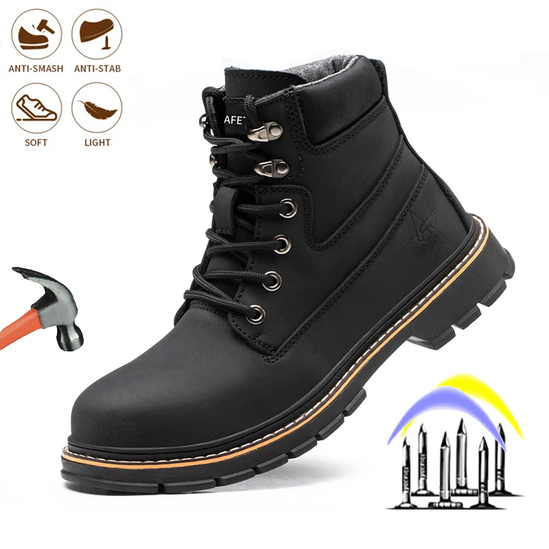 

2023 Men Puncture Proof Safety Shoes Workplace Anti-smashing Anti-static Security Work Shoes Steel Toe Outdoor Ankle Hiking