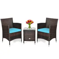 Costway Outdoor 3 PCS PE Rattan Wicker Furniture Sets Chairs Coffee Table Garden HW63850
