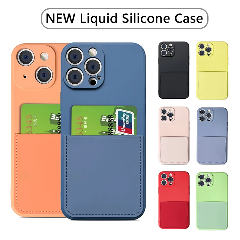 

Candy Color Convenient Plug-in Card Liquid Silicone Case for Apple iPhone 13 12 Pro Max Mini 11 Pro Xs Max 7 8 Plus Back Cover