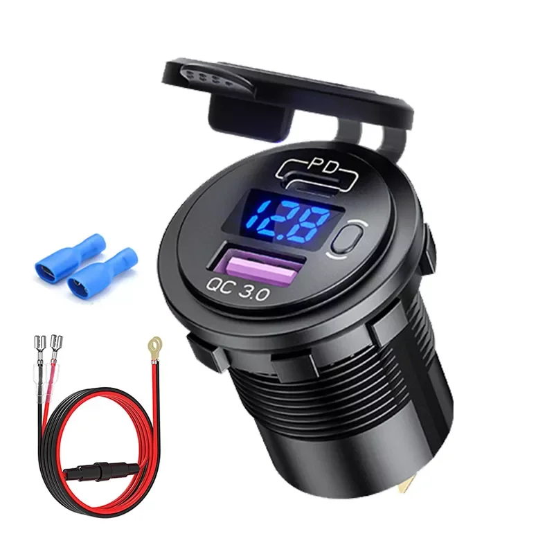 

Type C Car USB Socket QC3.0 12V/24V Car Charger Socket Switch with Voltmeter Quick Charge 3.0 for Marine Motorcycle RV ATV