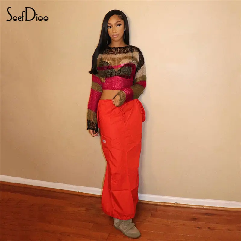 

Soefdioo Striped Knit Sweater Women Sexy Hollow Out Long Sleeve Backless Pullovers Fall 2022 Fashion T Shirt Crop Top Streetwear
