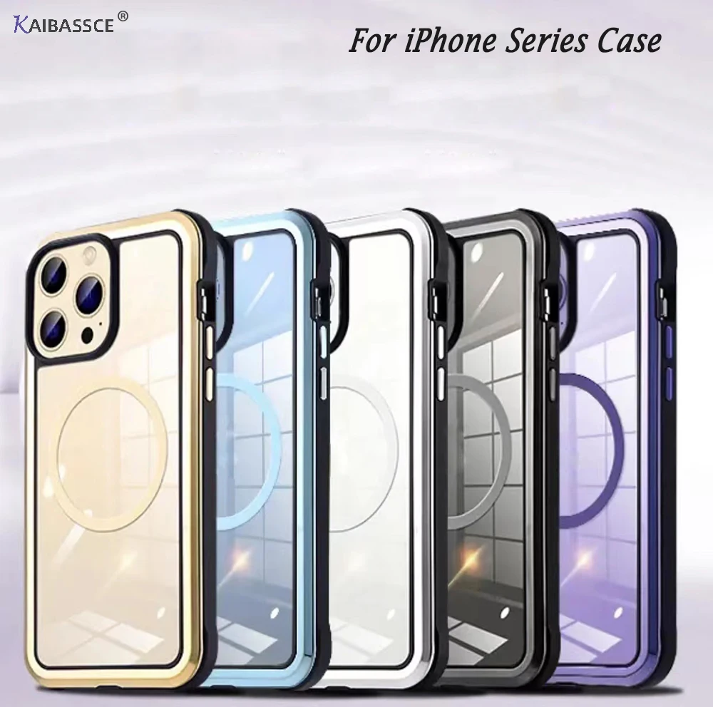 Роскошный чехол для телефона iPhone 14 Plus 13 Pro Max, противоударный защитный металлический корпус из нержавеющей стали, Магнитная Задняя панель из поликарбоната для Magsafe