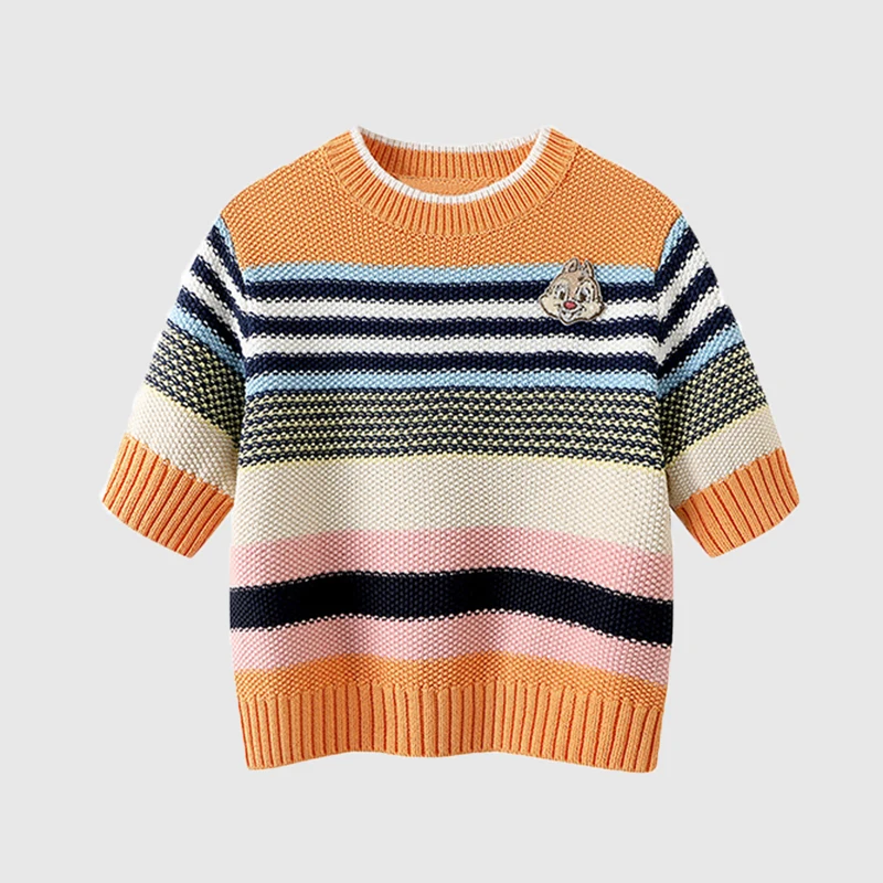 

2022 Summer new casual women's striped knitted short-sleeved pullover T-shirt top style is also suitable for spring and autumn ！