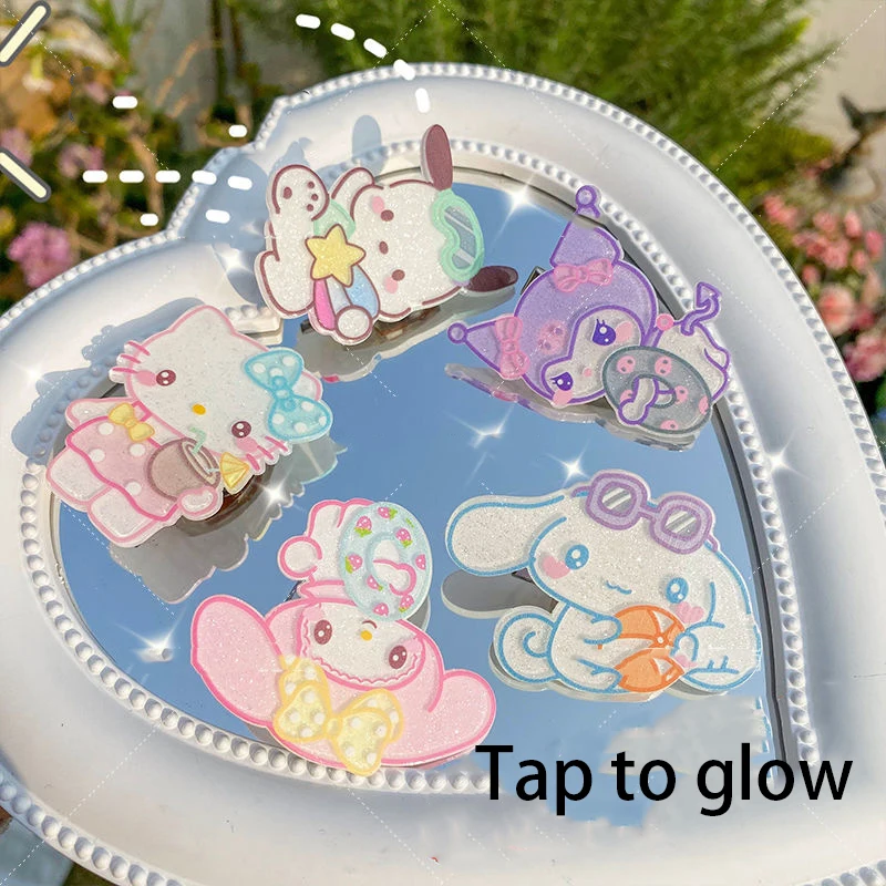 

Sanrio My Melody Cinnamoroll почтовый Kuromi Hello Kitty светящийся Новый зажим для девочек Заколка-пряжка аксессуары