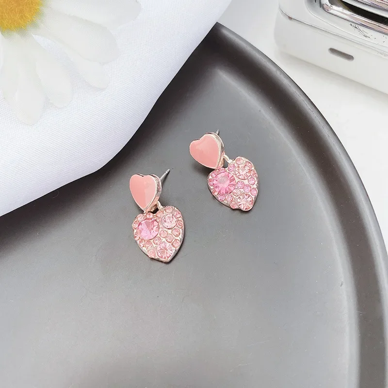 Розовый цвет большое сердце CZ серьги-подвески с кристаллами для женщин