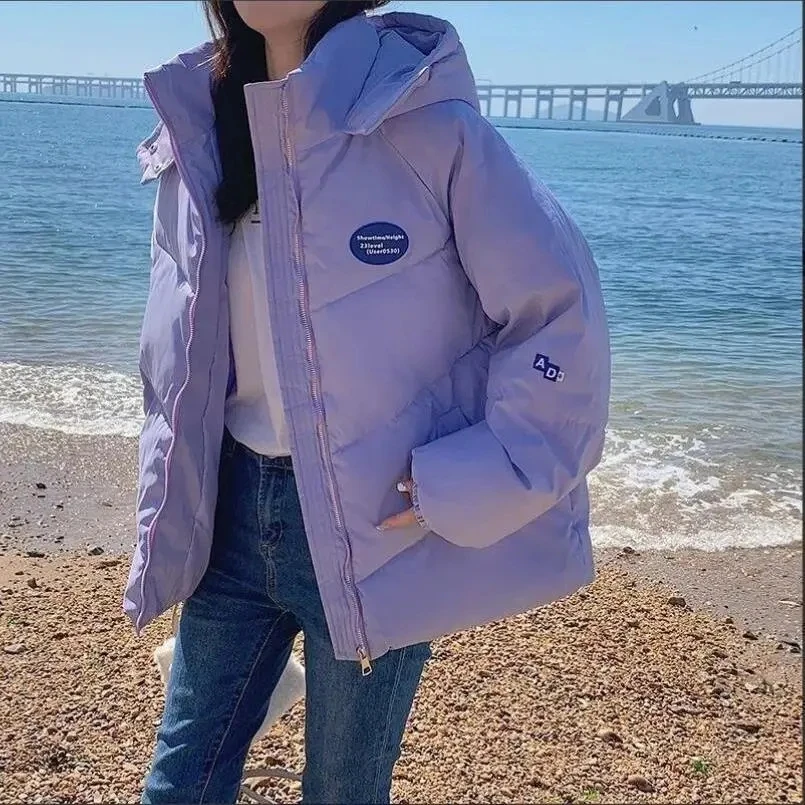 

Down Cotton Jacket Women Autumn Winter 2023 New Hooded Cotton Coat Fashion Casual Korean Version Loose Solid Color Parkas Womens