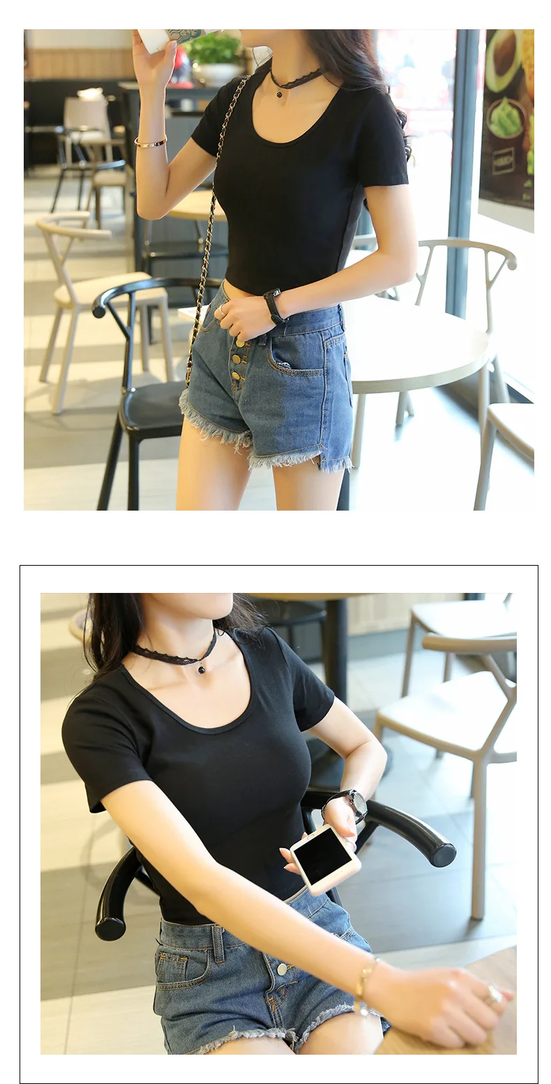 

new2022 and spring Short Sleeve Black loose solid color top Short Casual Cotton Casual Appliques