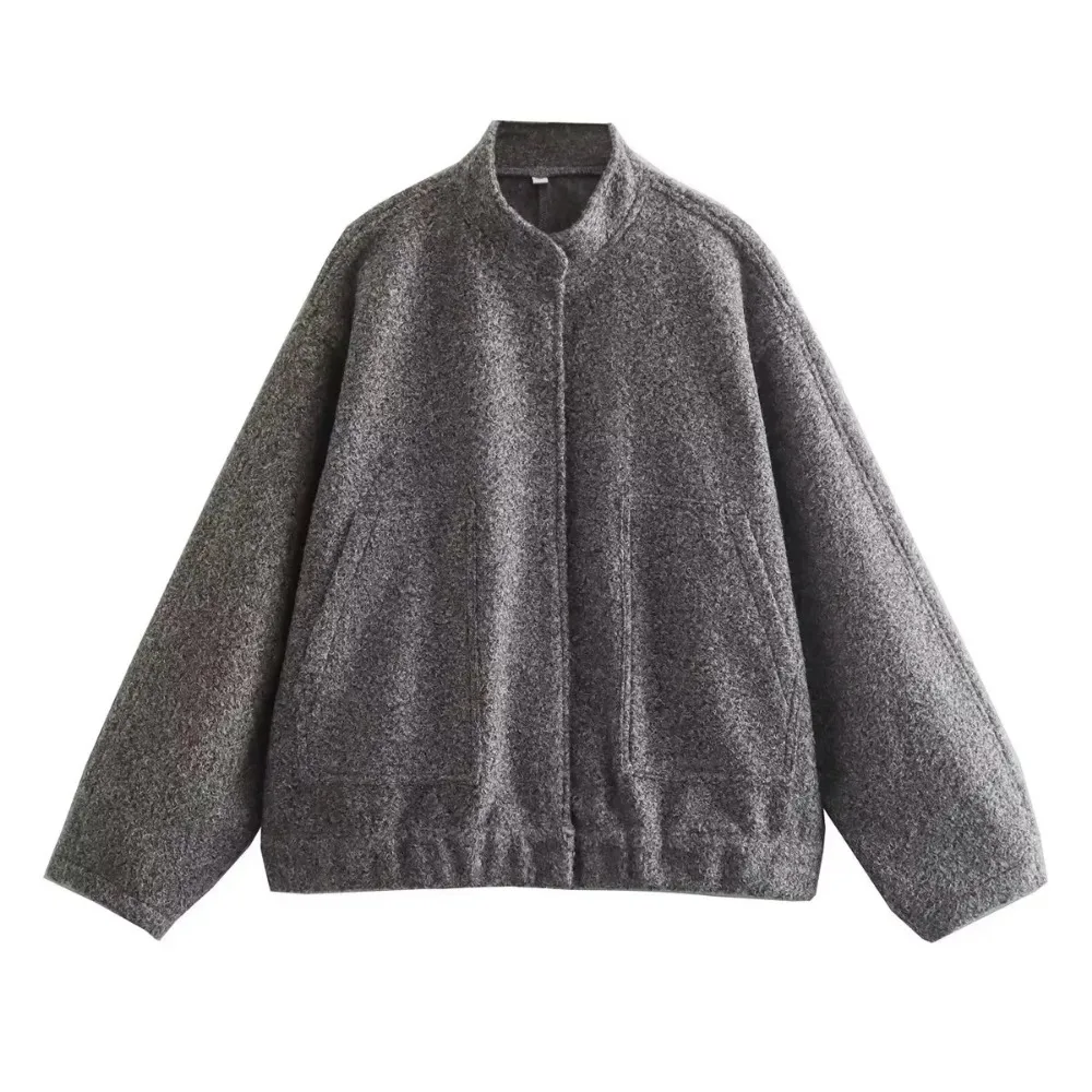 Фото Fashion Bomber Jacket Pockets Women Oversiezd Solid Coat Long Sleeve Thick Warm Baseball Jackes Autumn Winter Female Chic Tops №5