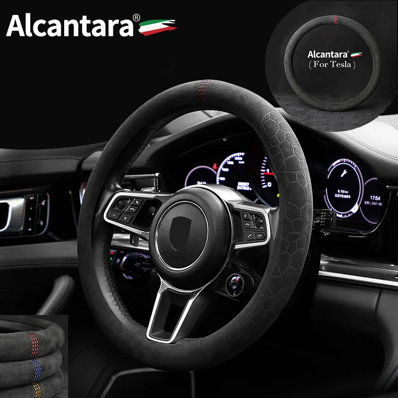 

38cm for Tesla Model3 SXY Alcantara car steering wheel cover imported suede leather cover for all seasons Car accessories