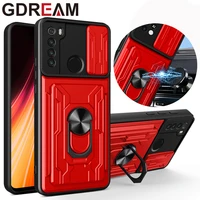 shockproof phone case for redmi note 8pro 9 9s 9pro magnetic ring holder slot push window back cover for redmi note 10 10s 11pro