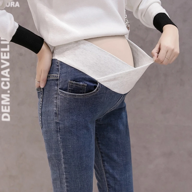 

1795# Spring Summer Thin Stretch Denim Maternity Skinny Jeans Belly Pencil Pants Clothes for Pregnant Women Casual Pregnancy