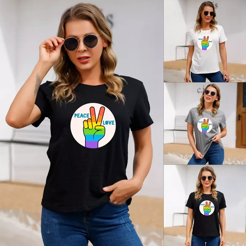 

Fashion Women T Shirt Peace Love Funny O-neck Short Sleeves T-shirt Summer Kawaii Female Tee Shirt