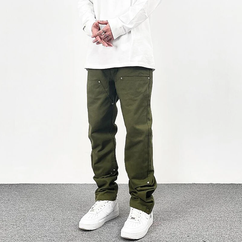

Hip Oversized Men's Pockets Trousers Hop Ankle Zipper Cargo Retro Baggy Harajuku Straight Pants High Street Casual Color Solid