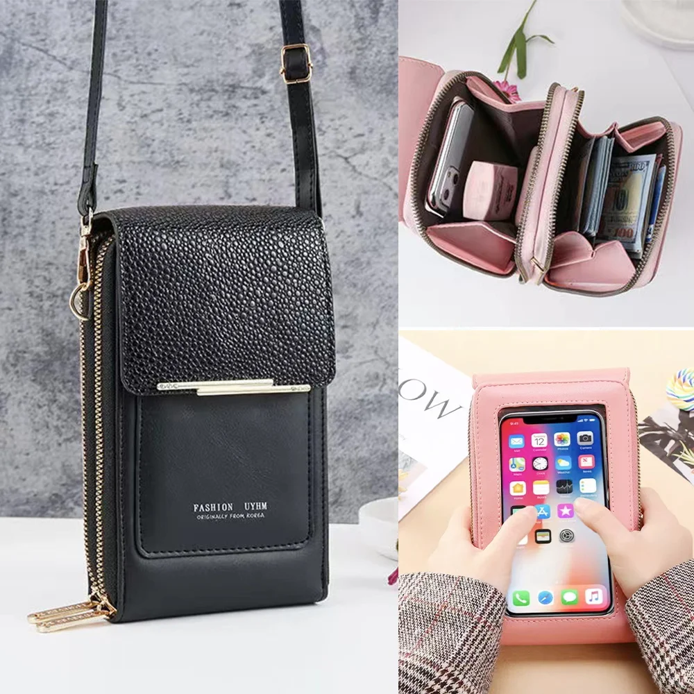 

Shoulder Mobile Phone Bag Wallets 2022 Women ID Card Bank Card Storage Handbag Touch Screen Cell Phone Packet PU Leather Purse