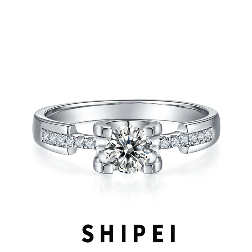

SHIPEI 925 Sterling Silver Diamond Ring Solid VVS1 0.5-1CT D Color Real Moissanite Wedding Engagement Ring Gift Fine Jewelry GRA