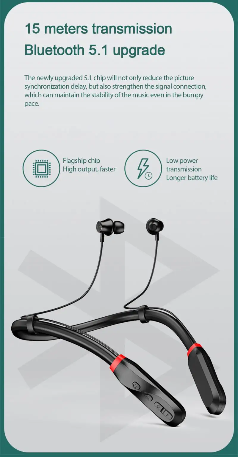 Фото Спортивная Bluetooth-гарнитура, подвесные наушники для шеи, беспроводная Спортивная стереогарнитура с лямкой на шее для бега и занятий спортом, ... №3
