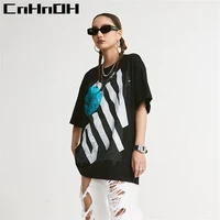 cnhnoh new arrival fashion womens t shirts oversized top unisex teeshirt homme couple clothing english elements a031