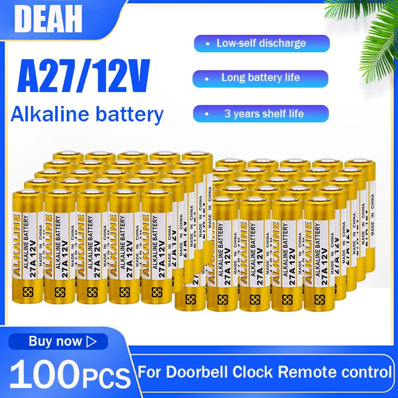 Щелочная батарея G27A MN27 MS27 GP27A L828 V27GA ALK27A A27BP K27A VR27 R27A для часов пультов ДУ 100 шт. |