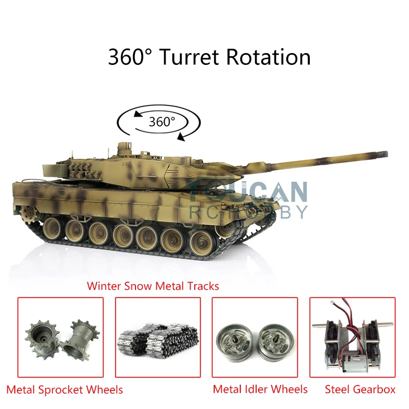 

Henglong Upgraded Ver 1/16 Yellow 7.0 Leopard2A6 RTR RC Tank 3889 360 Turret Metal Tracks Idlers Smoke Effect TH17655-SMT7