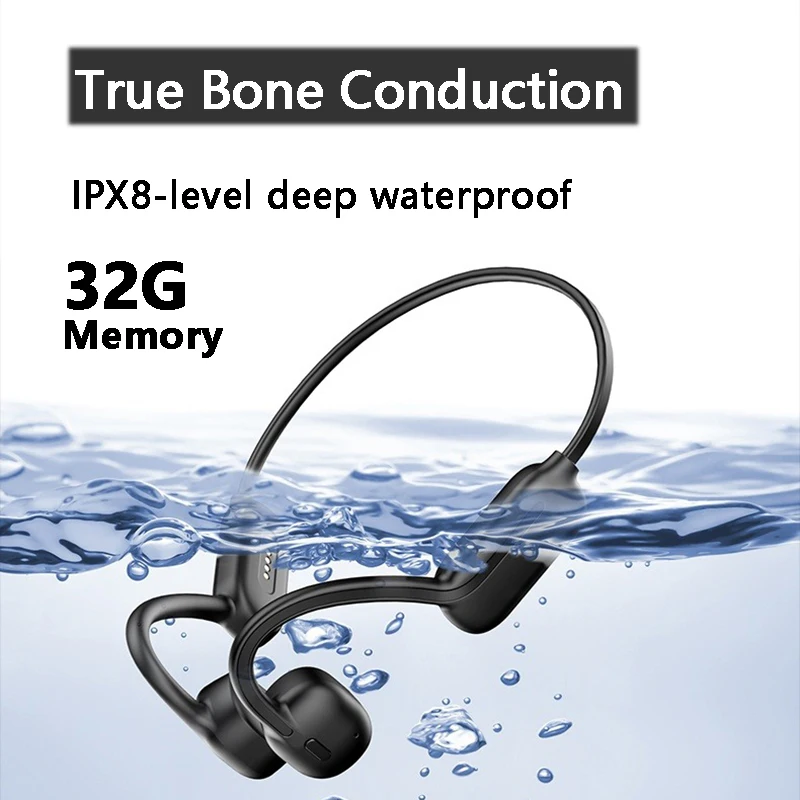 

New True Bone Conduction Bluetooth 5.3 Earphones IPX8 Waterproof Wireless Headphones Swimming Headsets Built-in 32GB With Mic