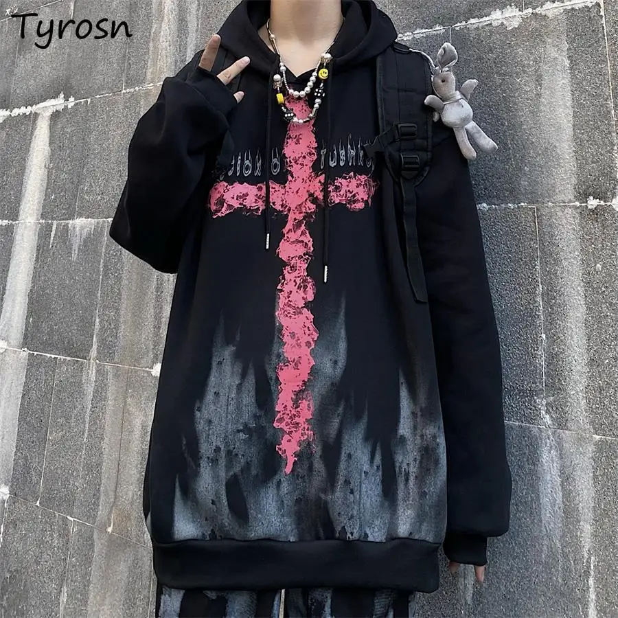 

S-5XL Graphic Hooded Hoodies Women Hip Hop Dark Academia Loose Design Printing Thicker Sweatshirts Streetwear Unisex Clothing