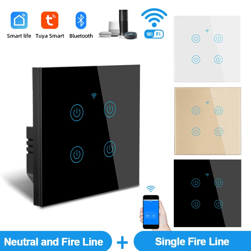 

Smart Life Tuya Wall Light Switch Wifi Bluetooth Touch Glass Panel Wireless APP Timer Voice Control work with Alexa Google Home