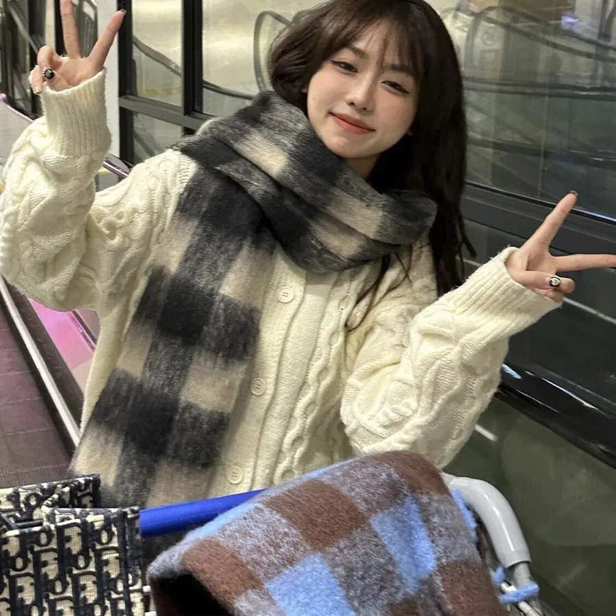 Женский зимний высококачественный мохеровый шарф Универсальный теплый