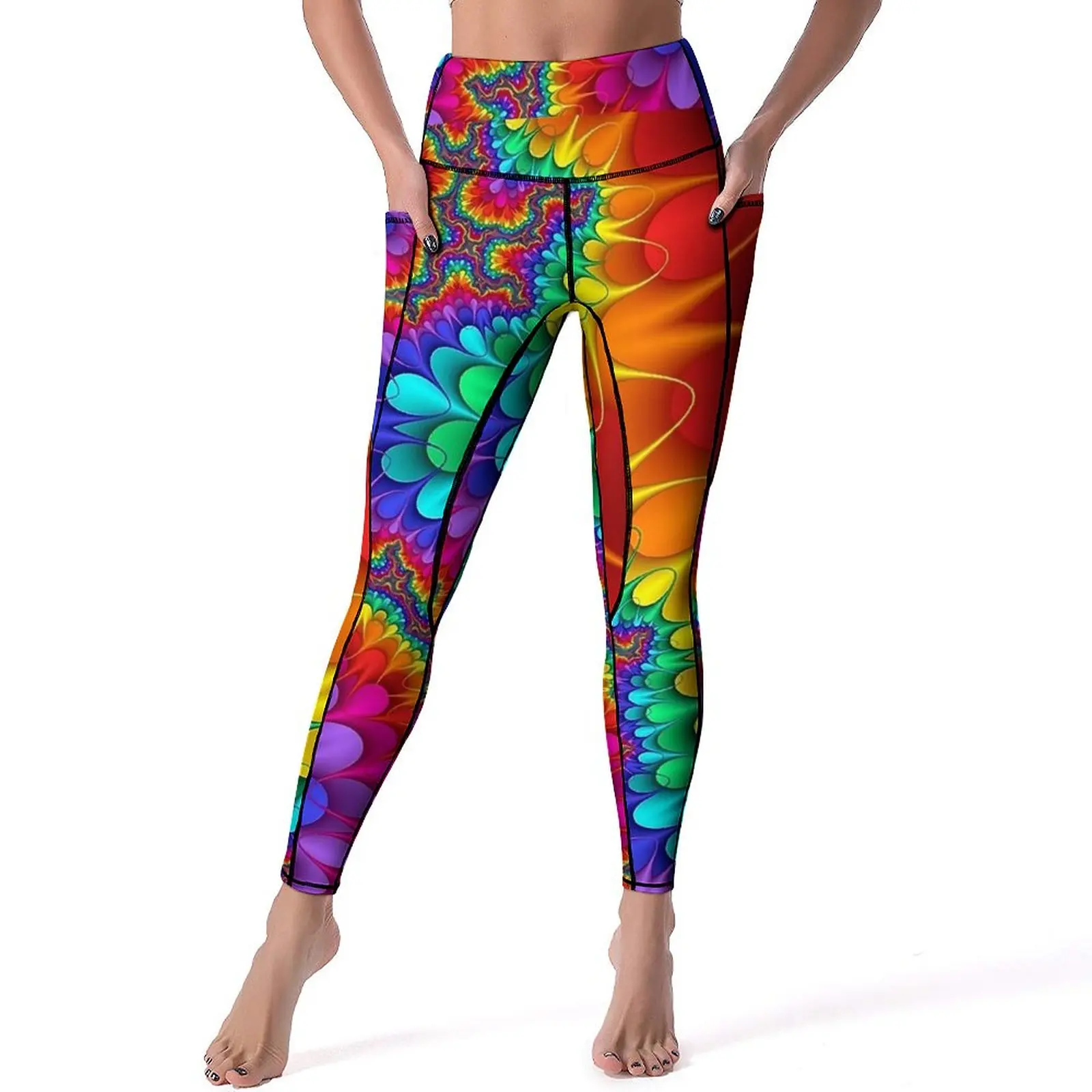 

Rainbow Splash Leggings Sexy Psychedelic Print Gym Yoga Pants Push Up Stretchy Sports Tights With Pockets Kawaii Pattern Leggins