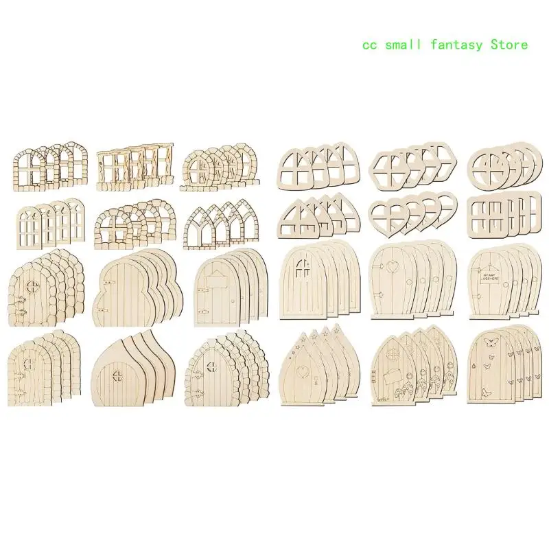 

48Pcs Fairy Door Wood Garden Doors Mini Window Fairy House DIY Kits Unfinished