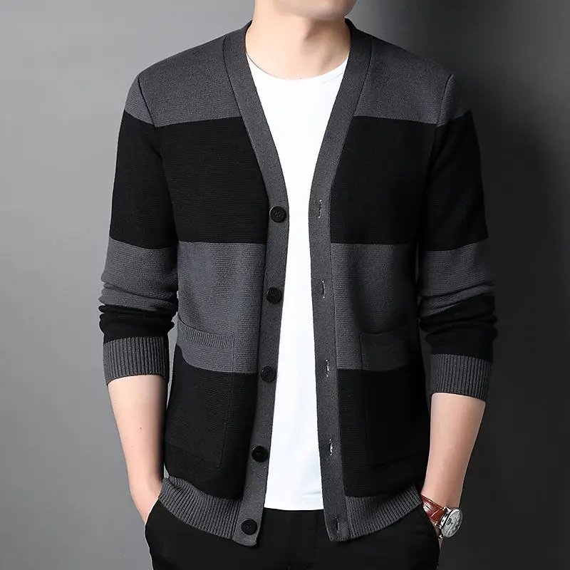 

2022 Men Autumn New Cardigan Sweater V-Neck Male Single Breasted Button Sweater Long Sleeve Casual Boys Knitwear Clothes S39