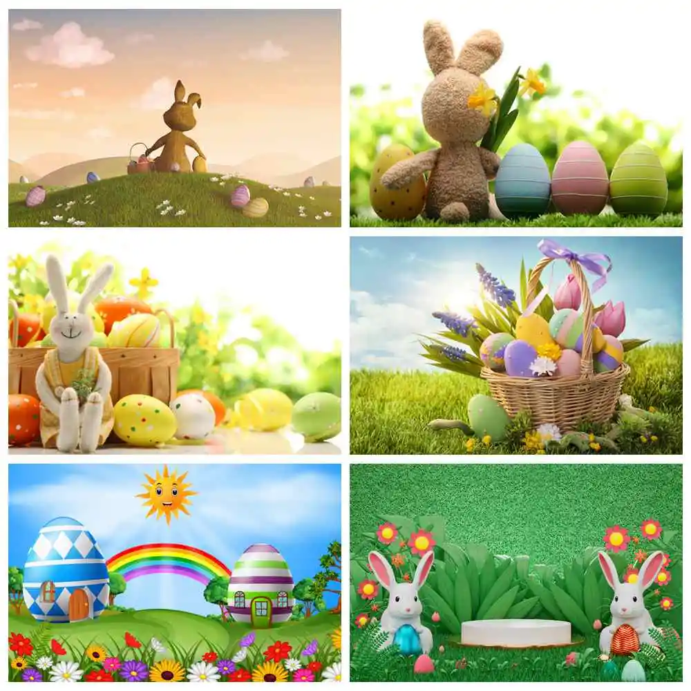 

Easter Photography Backdrops Custom Baby Kids Party Decoration Rabbit Eggs Grassland Studio Photo Booth Photographic Backgrounds