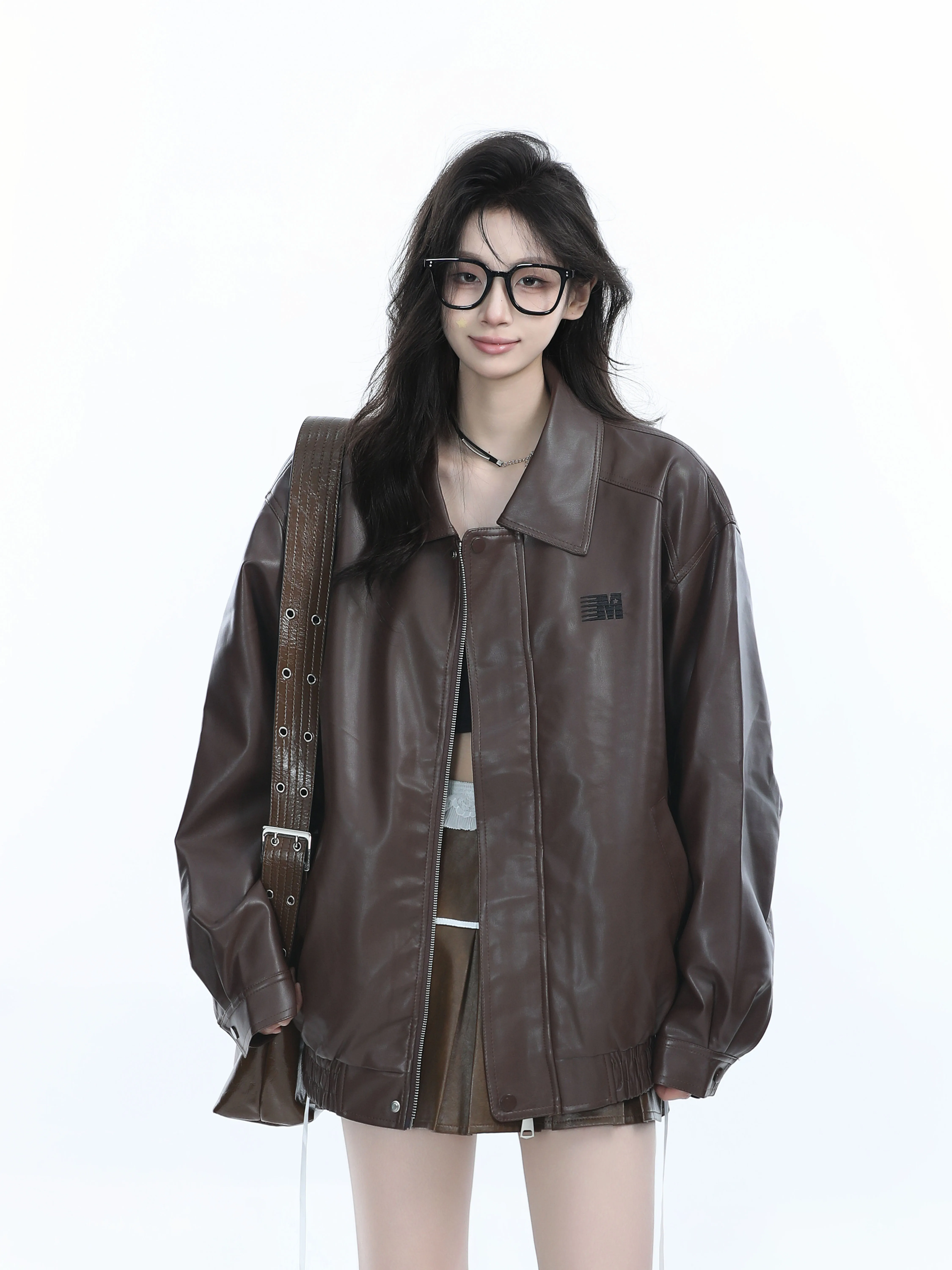 [Сидя в горах] Maillard Wear Коричневая мотоциклетная одежда Пальто из искусственной