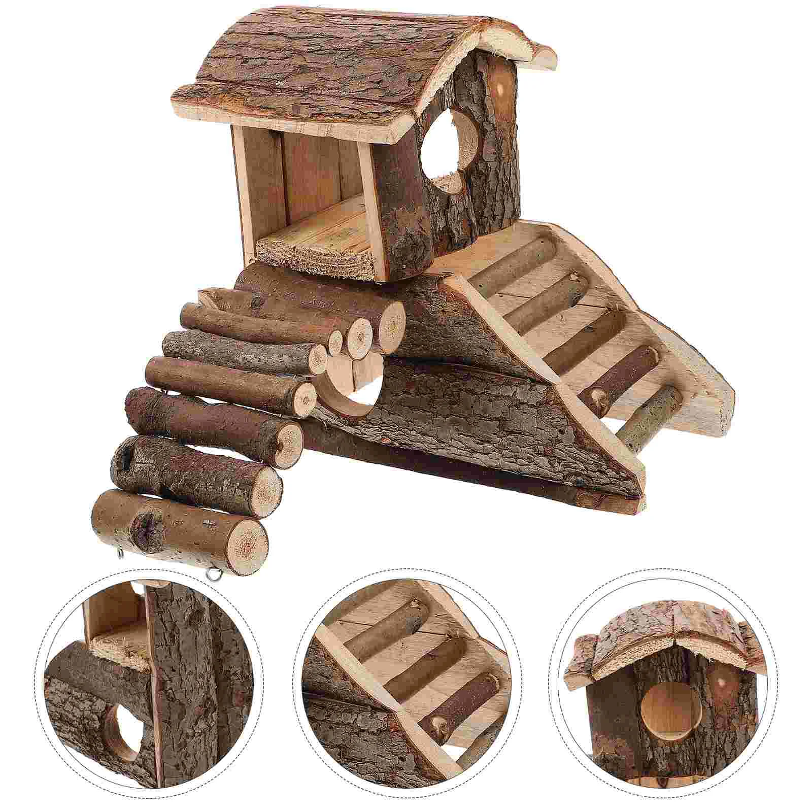 

Hamster Wooden House Rat Toy Cage Toys Hideout Castle Accessories Chinchilla Villa Pet Hut Platform Pets Hamsters Animal Habitat
