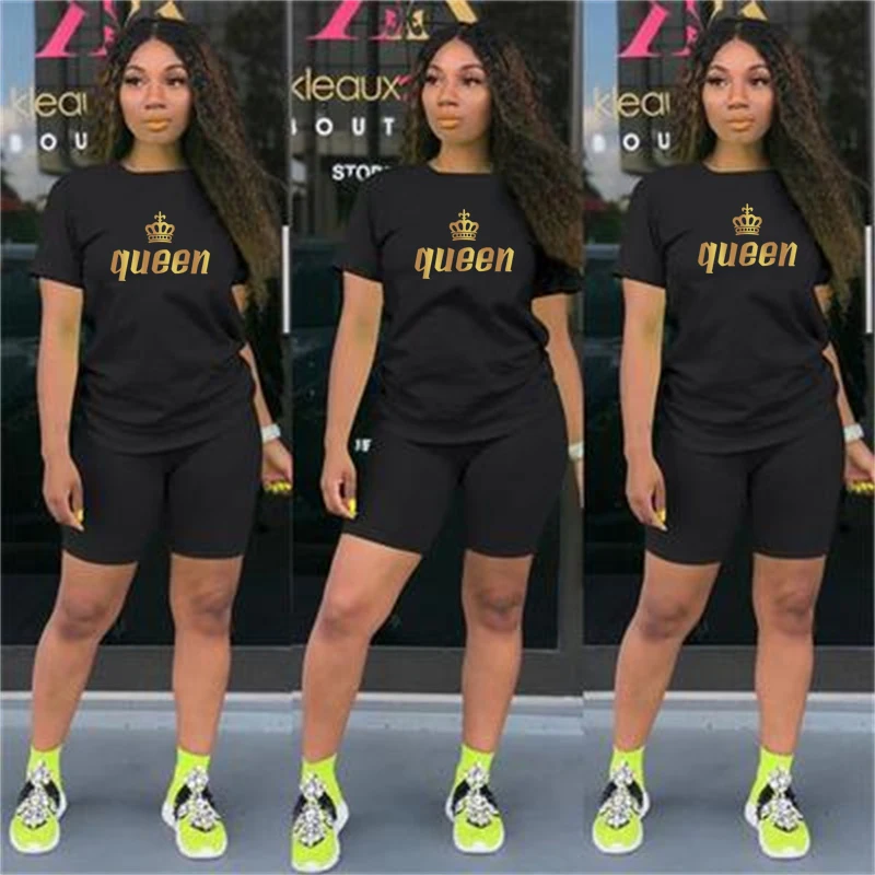 

Casual Skinny Biker Home 2 Piece Sets Women's Suit for Fitness Tracksuits with Shorts and Top Blouse Outfits Sweatsuit Female