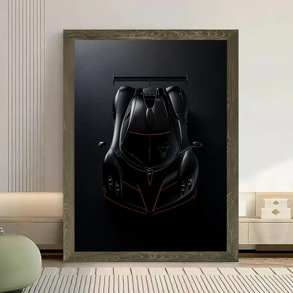 Фото Постер на холсте с изображением черного суперкара Huayra, настенная живопись на холсте с индивидуальным дизайном для украшения комнаты, игровой комнаты, домашнего декора №3