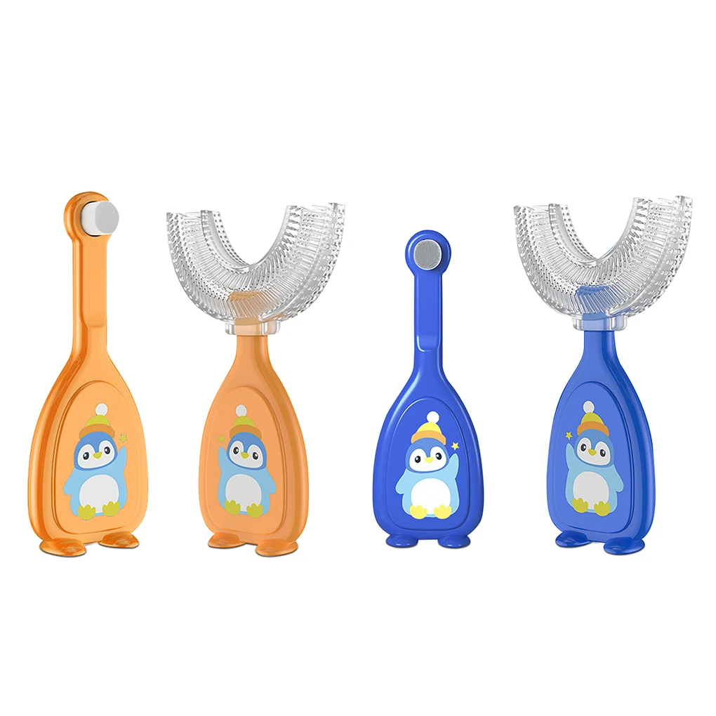 

2 Pieces U Shaped Toothbrushes Toddler Cleaning Teeth All-Rounded Mouthpiece Household Travel Infant Orange, Small