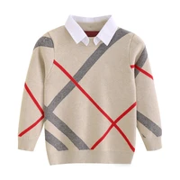 new boys autumn winter plaid kids cotton sweater 2 9 years old childrens pullover brand embroidery knitted girls o neck sweater