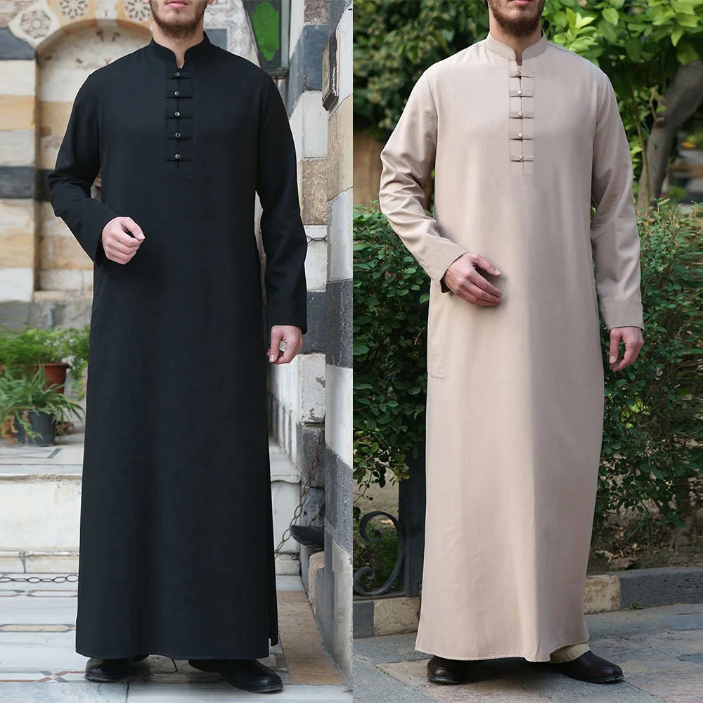 Muslim Robe Men Jubba Thobe Saudi Arabia Kaftan Homme Musulman Abaya Loose Casual Islamic Clothing Solid Color Fashion Dress Eid