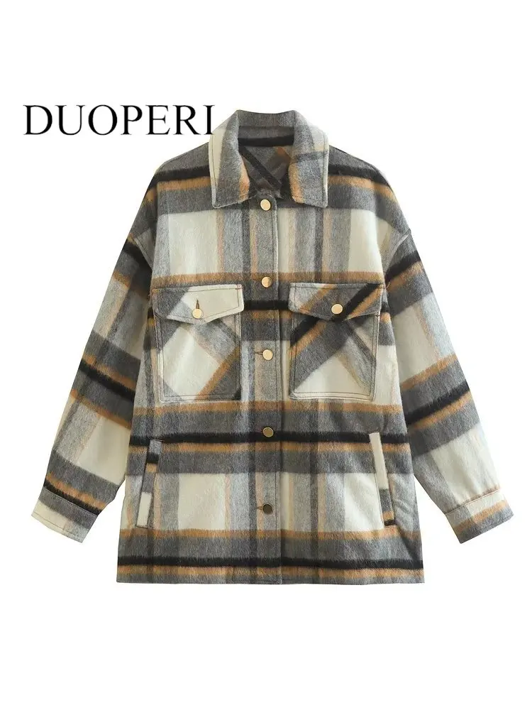 

Модная женская клетчатая однобортная куртка DUOPERI с карманами, винтажный воротник с лацканами и длинными рукавами, Женский шикарный наряд