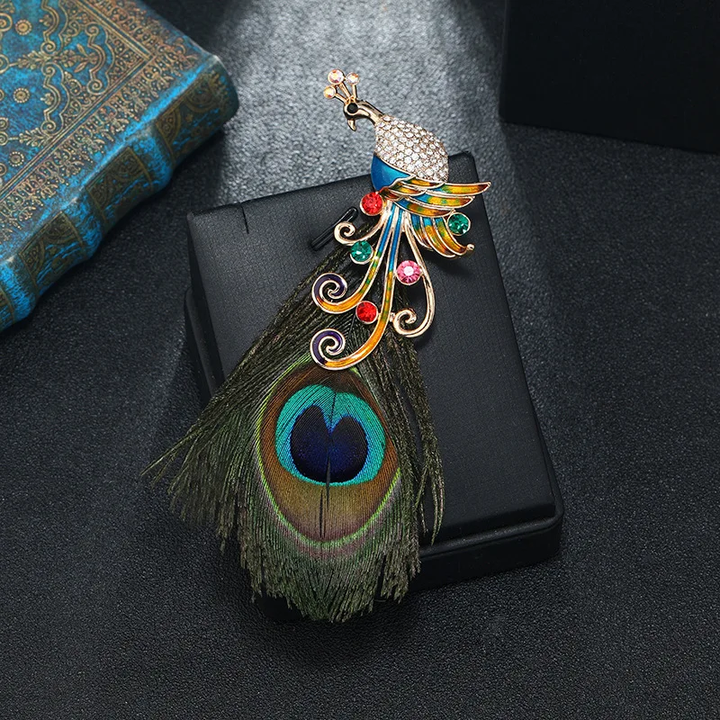 SHMIK Женские Элегантные Броши с павлиньими перьями и кристаллами, булавки, Винтажный дизайн, повседневные женские значки для пальто, костюма, Корсажная бижутерия