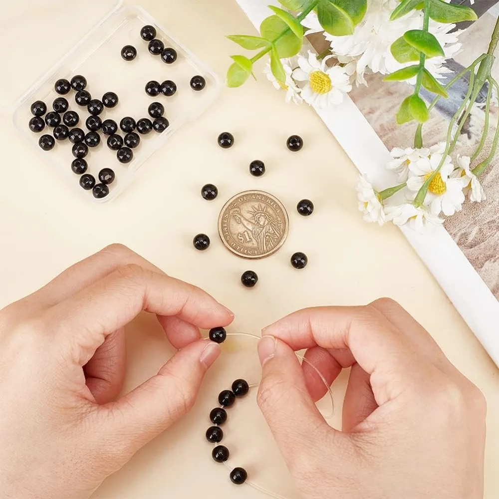 50 шт. 6 мм бусины из натурального черного оникса 2 круглые с большим отверстием