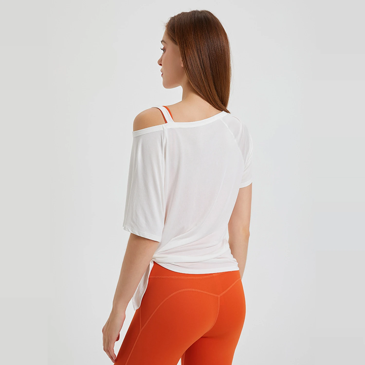 Women Loose Yoga Shirts Off Shoulder Sport Shirt Breathable Short Sleeve Running T-shirts Gym Fitness Tops Splited Blouse Female