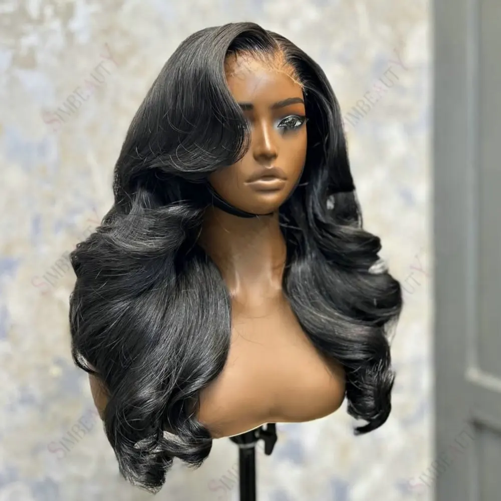 Фото Парик из натуральных волос 200 Density Jet Black Body Wave с полной кружевной основой и детским волосом, 360 Lace Frontal, без клея, из бразильских волос Remy №3
