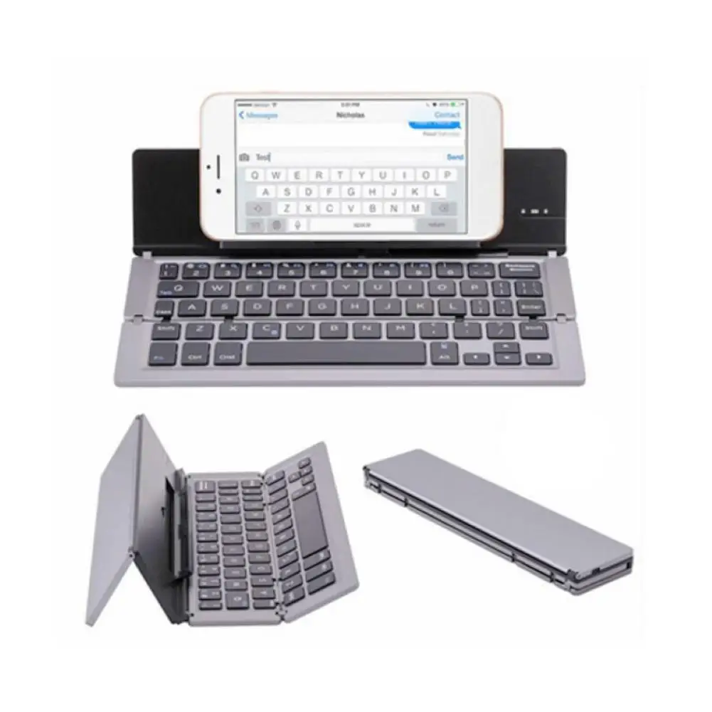

Mini Folding Keyboard Wireless Bluetooth Keyboard with Stand Aluminum Alloy Portable for Windows Android IOS ipad Tablet