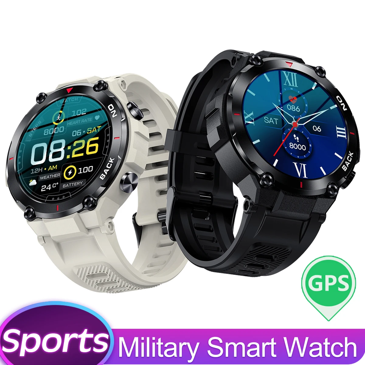 

Military Tactical GPS Smart Watch Men Outdoor IP68 5ATM Waterproof Smartwatch Heart Rate Fitness Tracker for Samsung IOS Phone