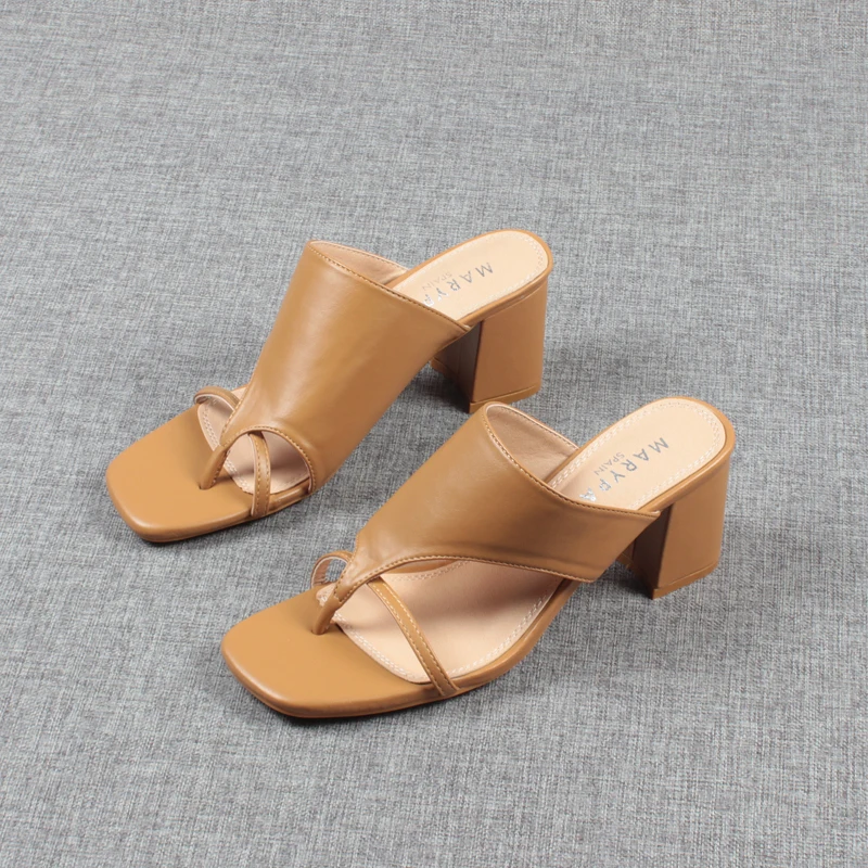 

Шлепанцы женские на квадратном каблуке, мягкие римские сандалии из искусственной кожи, на среднем резиновом каблуке, пикантные тапочки, 2022