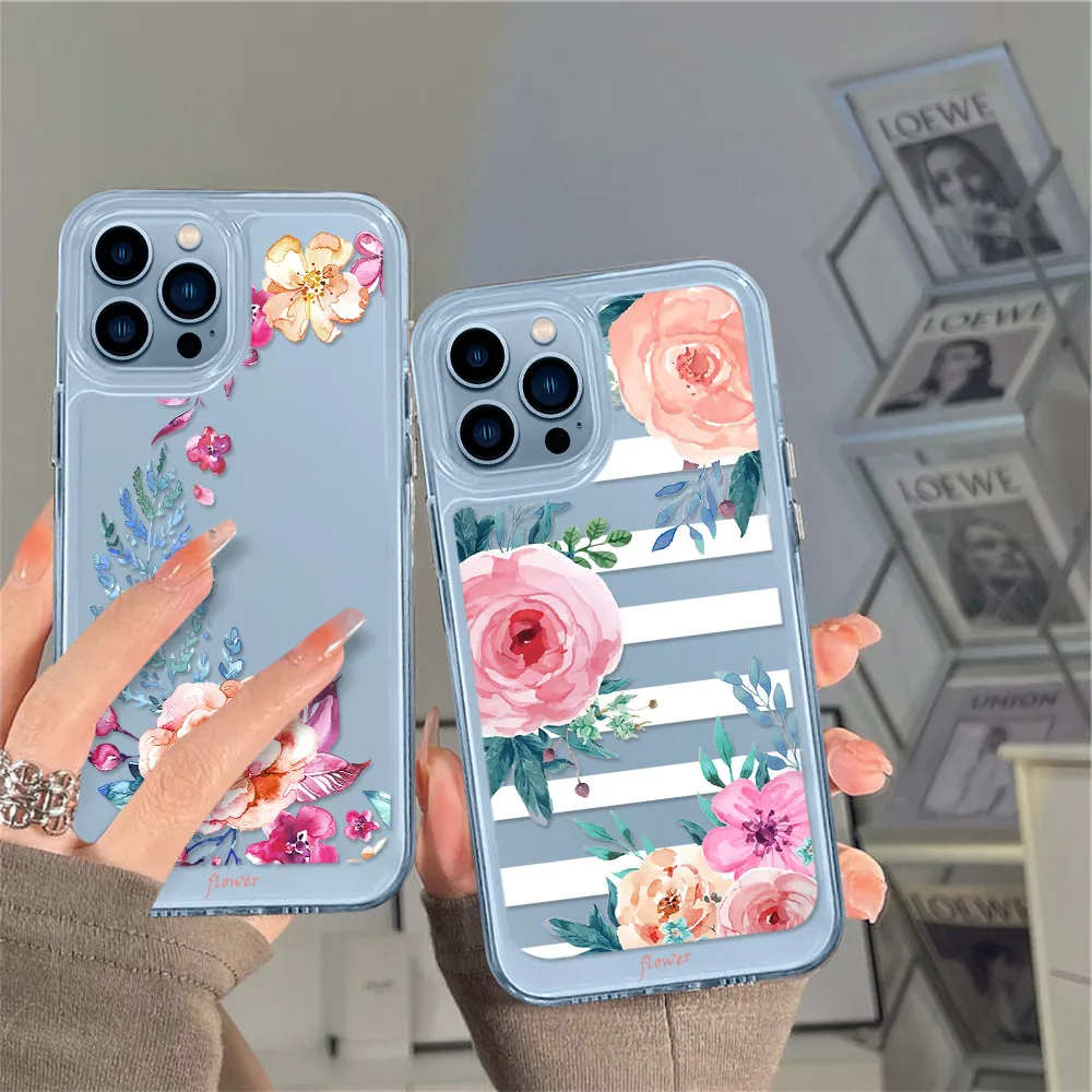 

Acrylic Clear Hard Case For IPhone 13 12 Mini Pro Max 11 X XR XS 7 8 Plus Lens Protective Flower Shockproof Transparent Cover