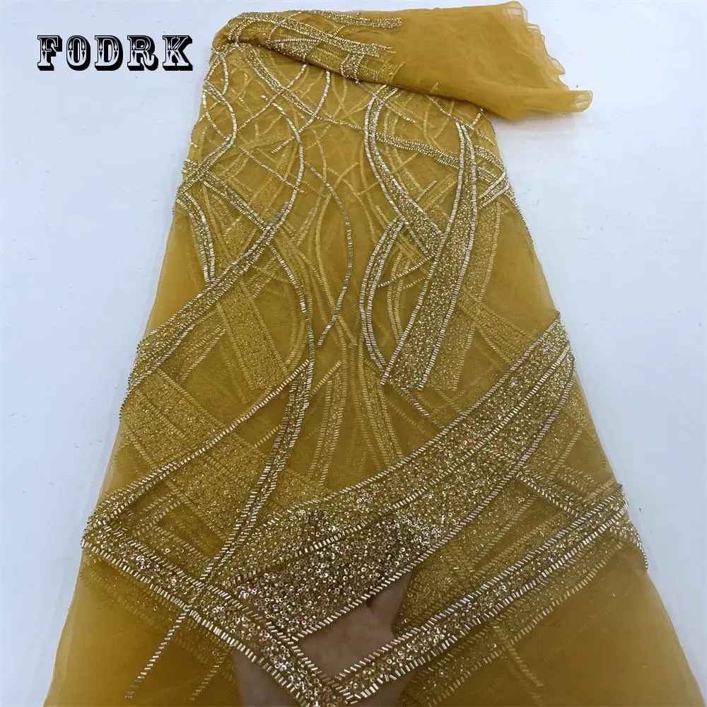 

Золотая африканская кружевная ткань, французское кружево, тюль для жениха, кружевная ткань в нигерийском стиле, материал для свадебной вечеринки, 5 ярдов для шитья «сделай сам»
