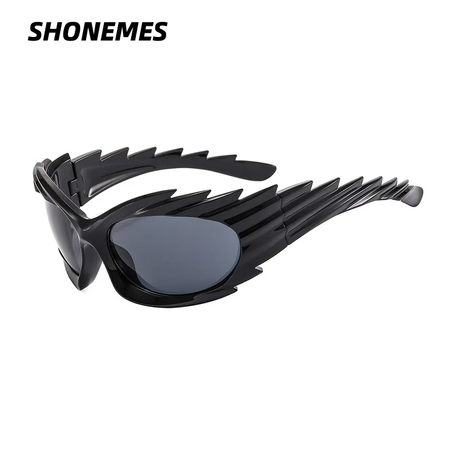 

Женские зеркальные солнечные очки SHONEMES, стильные дизайнерские очки с зазубринами, для улицы, с защитой UV400, серебристые, черные, для дам
