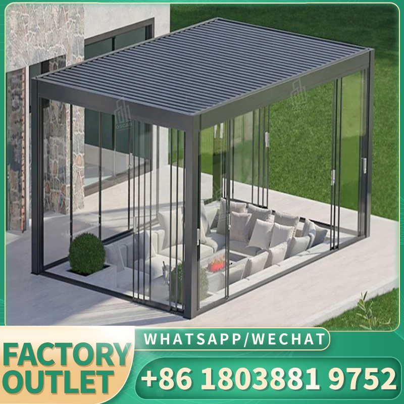 3X3m 3X4m 4X4m 6X3m 6X 4m водостойкие лезвия солнцезащитные жалюзи моторизованные